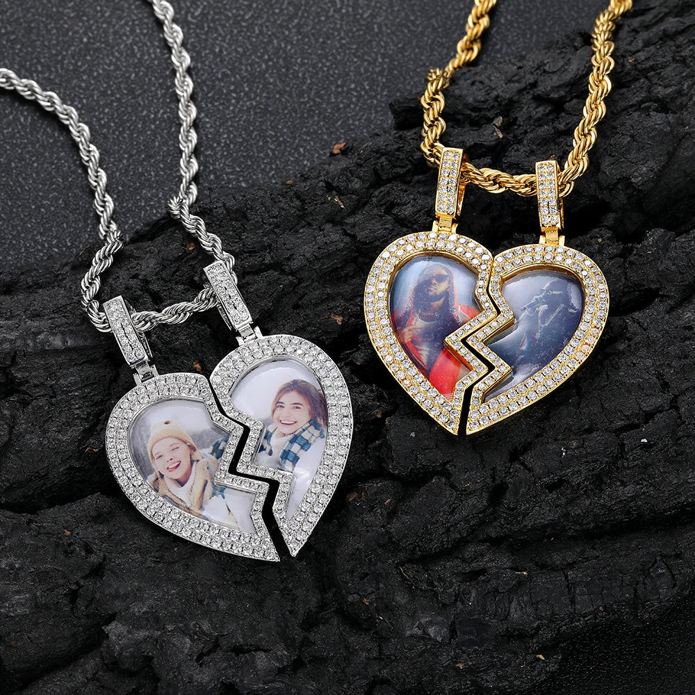 Iced Out Heart Photo Pendant Necklace