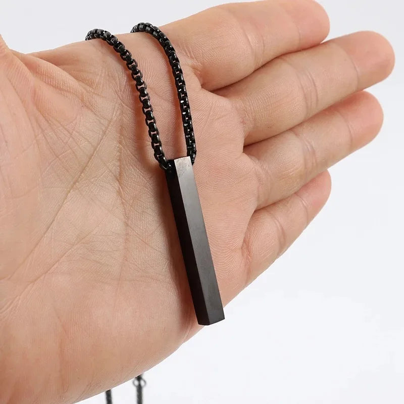 Stainless Steel 3D Bar Pendant Necklace Minimal