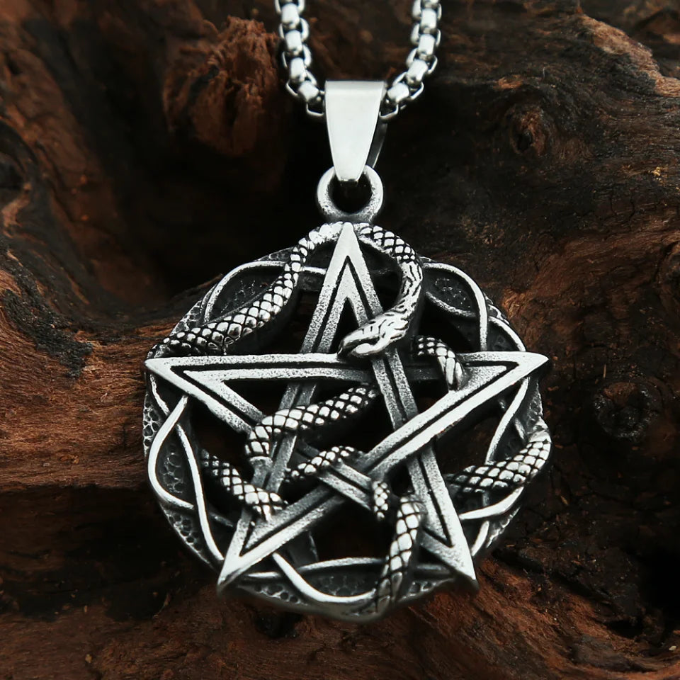 Pentagram Snake Pendant — Stainless Steel
