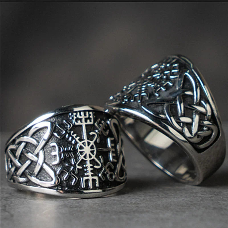 Norse Vegvisir Compass Rune Ring — Silver-Tone