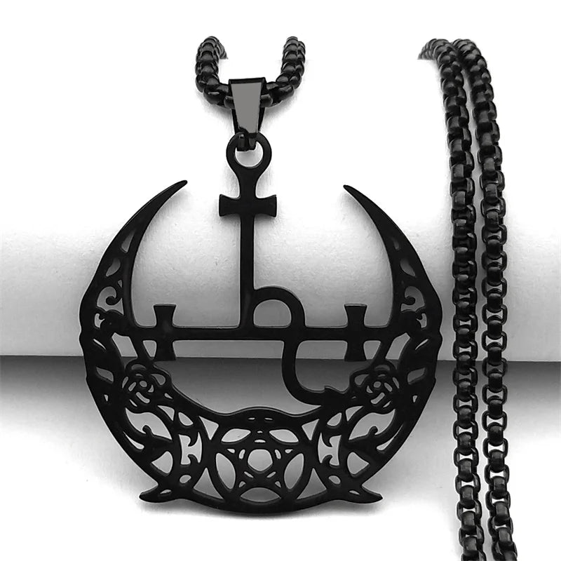 Star Demon Gold Pendant Wicca Triple Moon Crescent