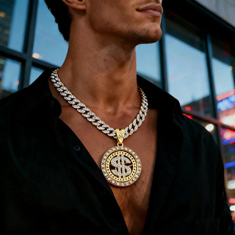 Rotating Dollar Sign Pendant Necklace — Two-Tone