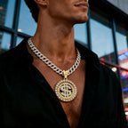 Rotating Dollar Sign Pendant Necklace — Two-Tone