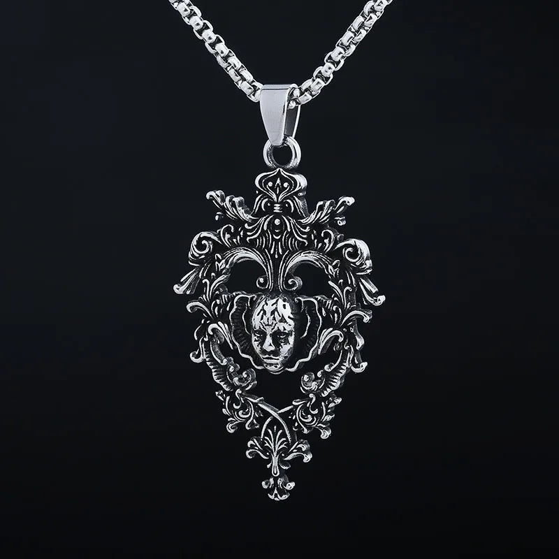 316L Stainless Steel Vintage Skull Face With Pattern Pendant Necklace For Man Women Choker Lucky Chain