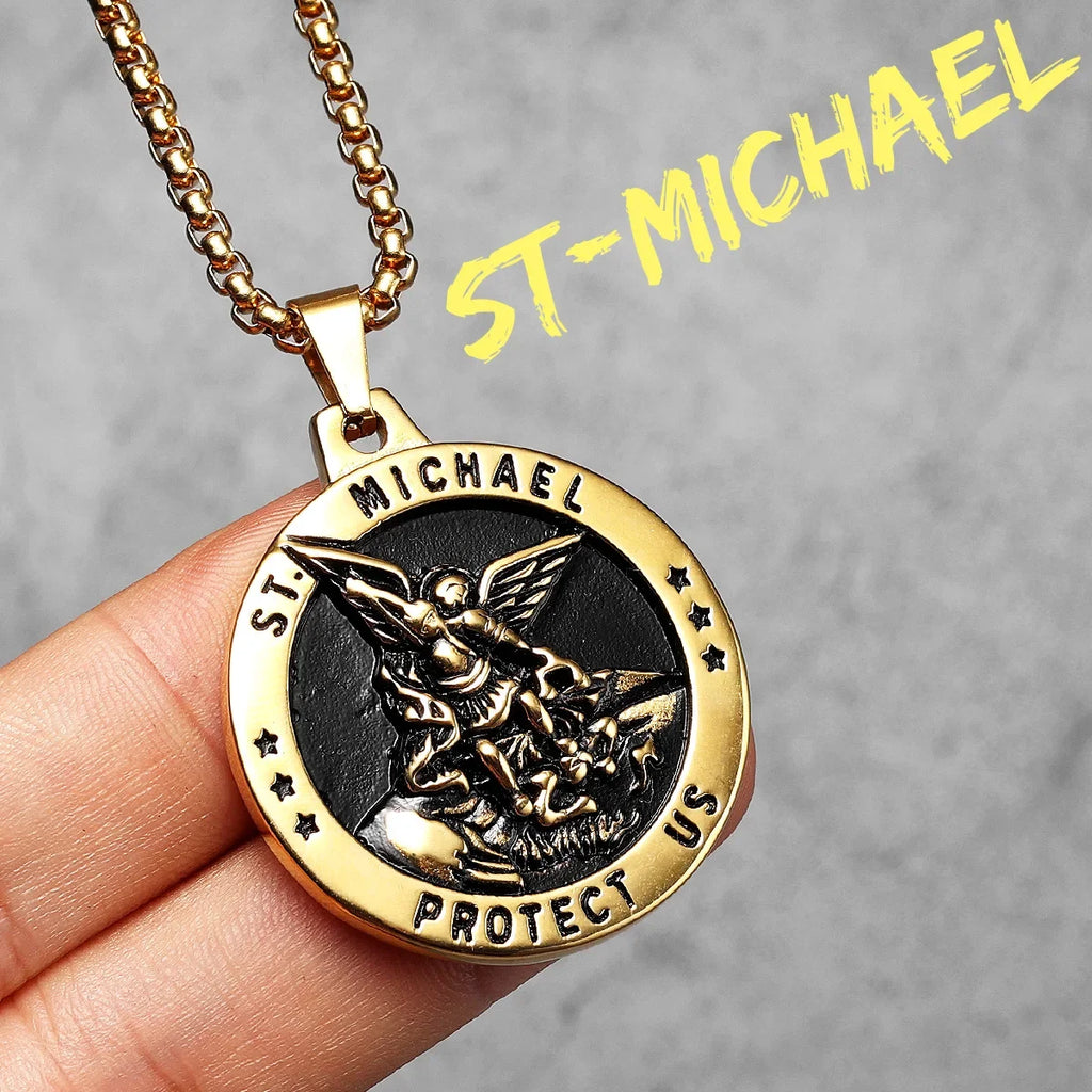 Arch Angel St.Michael Men Necklaces Stainless Steel Pendant Chain Powerful Amulet Vintage Cool Women Jewelry Gifts