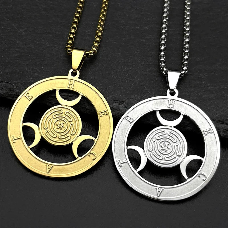Hecate Wheel Pendant Necklace — Stainless Steel