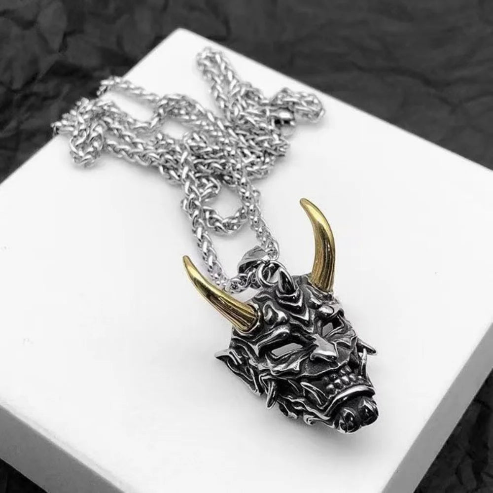 Samurai Devil Mask Pendant Necklace