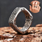HX Silver Color Men's Ring Retro Square Round Pangu Trend Personality Domineering Handmade Ring Jewelry Accessories