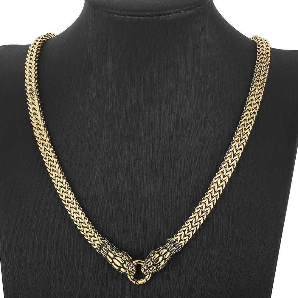 8MM Curb Link Chain Men's Neck Necklaces for Men Gothic Stainless Steel Snake Style Male Man Necklace 60CM Long Viking