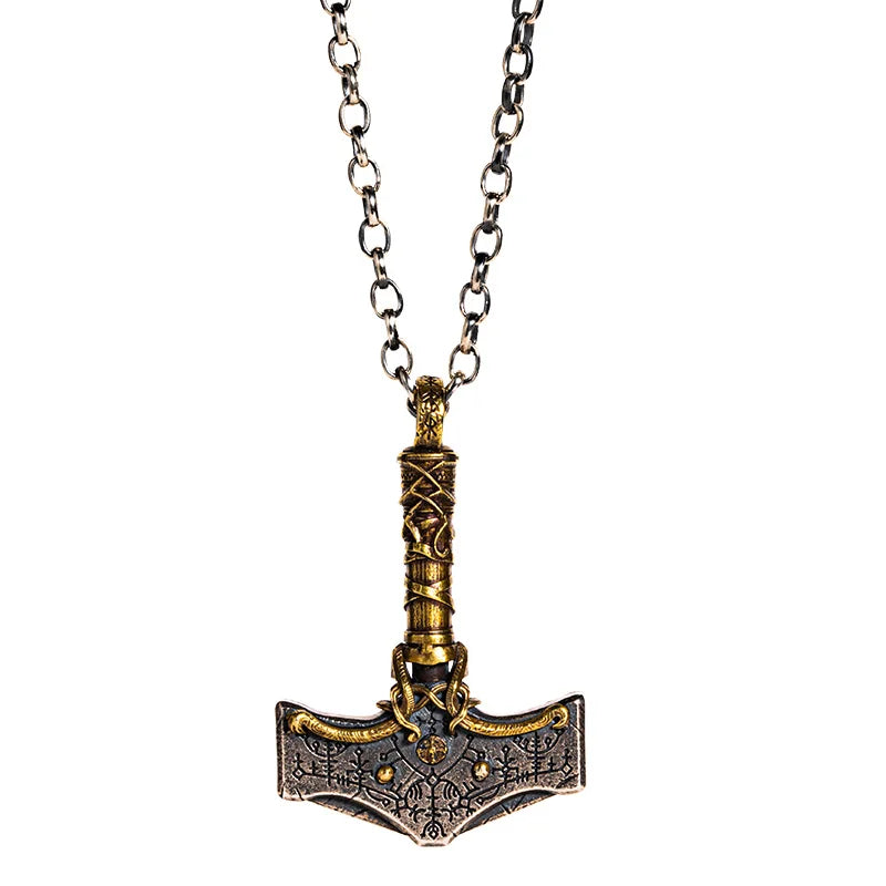 Viking Hammer Rune Pendant Necklace — Silver