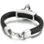 Punk Gothic Men's Snake Head Body Bracelet Man Distressed 316L Stainless Steel & Leather Wrap Bracelet for Men Animal