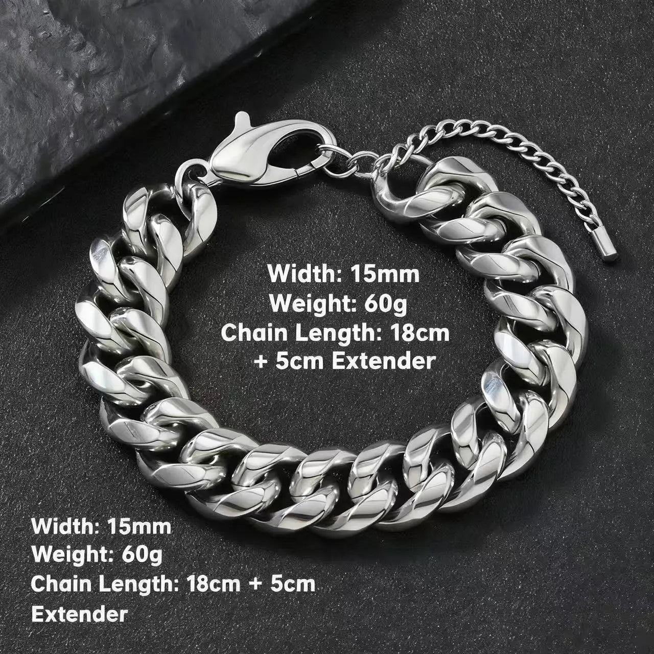 Cuban Steel Bracelet 316L 13mm/15mm Punk