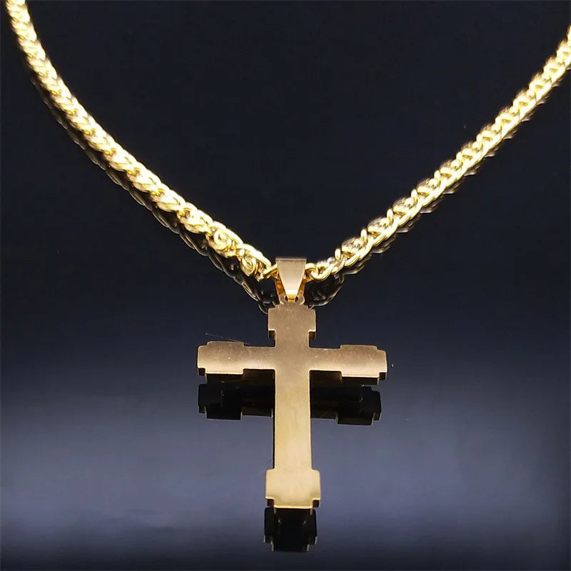 Iced Cross Stainless Steel Pendant Necklace