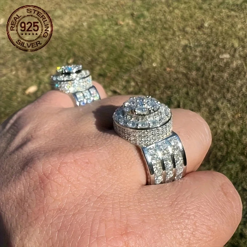 Luxury 925 Sterling Silver Rings For Men Hip Hop Iced Out Zircon Pinky Ring Male Punk Business Jewelry Gift