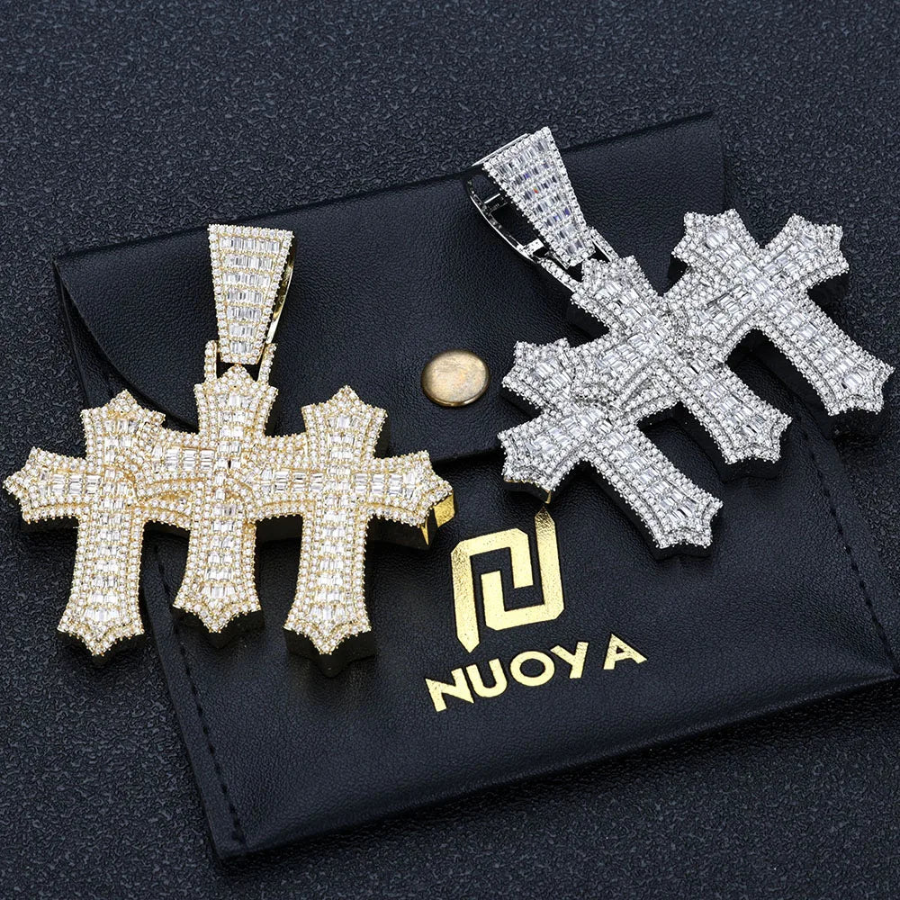 Two-Tone Cross Pendant Baguette Iced Out