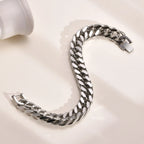 Men's Chunky 8/10/12/15MM Stainless Steel Cuban Chain Bracelets,Never Fade Silver Color Metal Hip Hop Male Wristband Pulseira