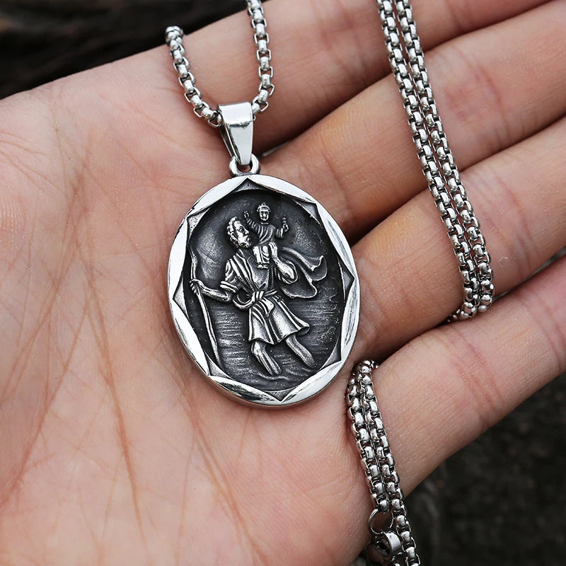 Dropshipping Man Mythological style Archangel St.Michael Protect Saint Shield Pendant Religious Amulet Jewelry Boyfriend Gift
