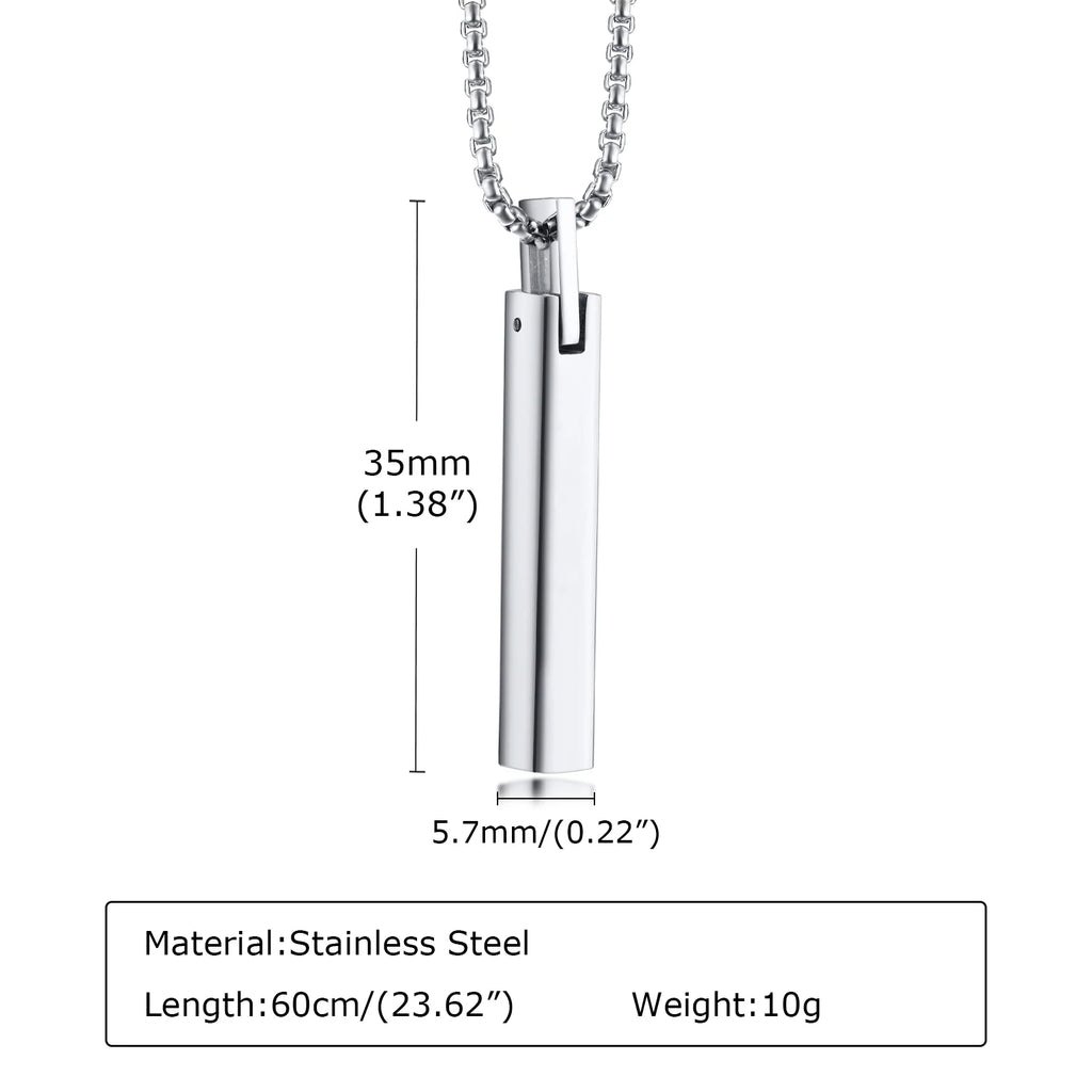 Vertical Bar Box Chain Pendant — Stainless