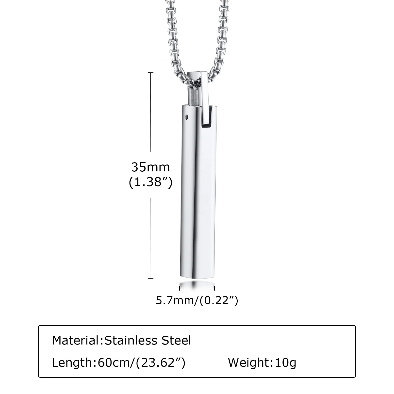 Vertical Bar Box Chain Pendant — Stainless
