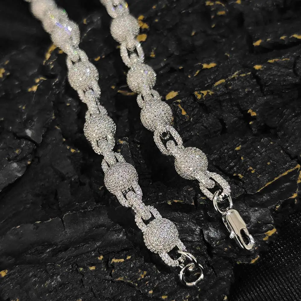 Iced Out Bead Choker Necklace 10.5MM Stainless Steel
