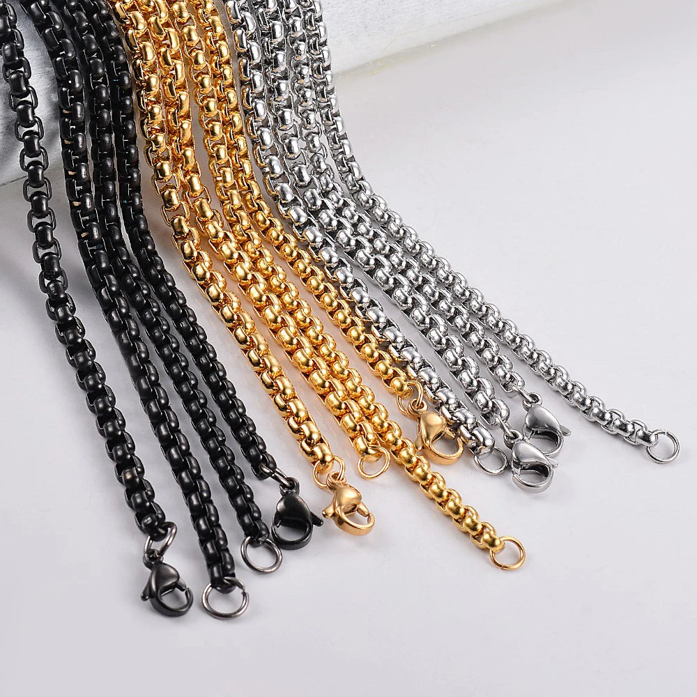 1 Piece Width 2/2.5/3/3.5/4mm Stainless Steel Square Pearl  Chain Figaro Necklace Jewelry for Men Women