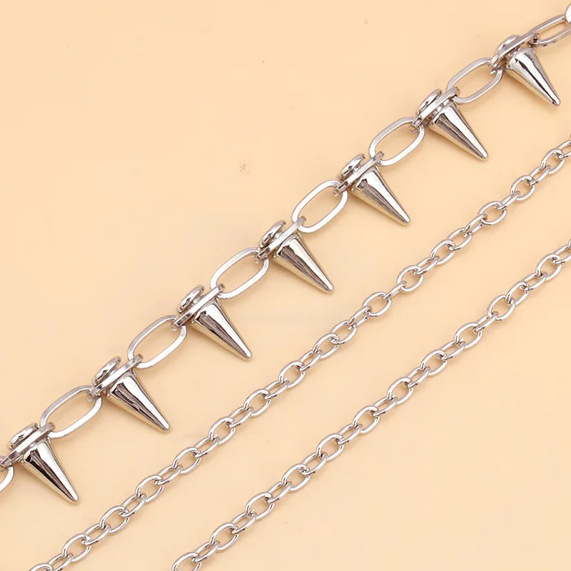 Punk Spike Rivet Layered Metal Chain Keychains For Men Women Pants Jeans Biker Gothic Rock Belt Chains Jewelry Accessories Gift