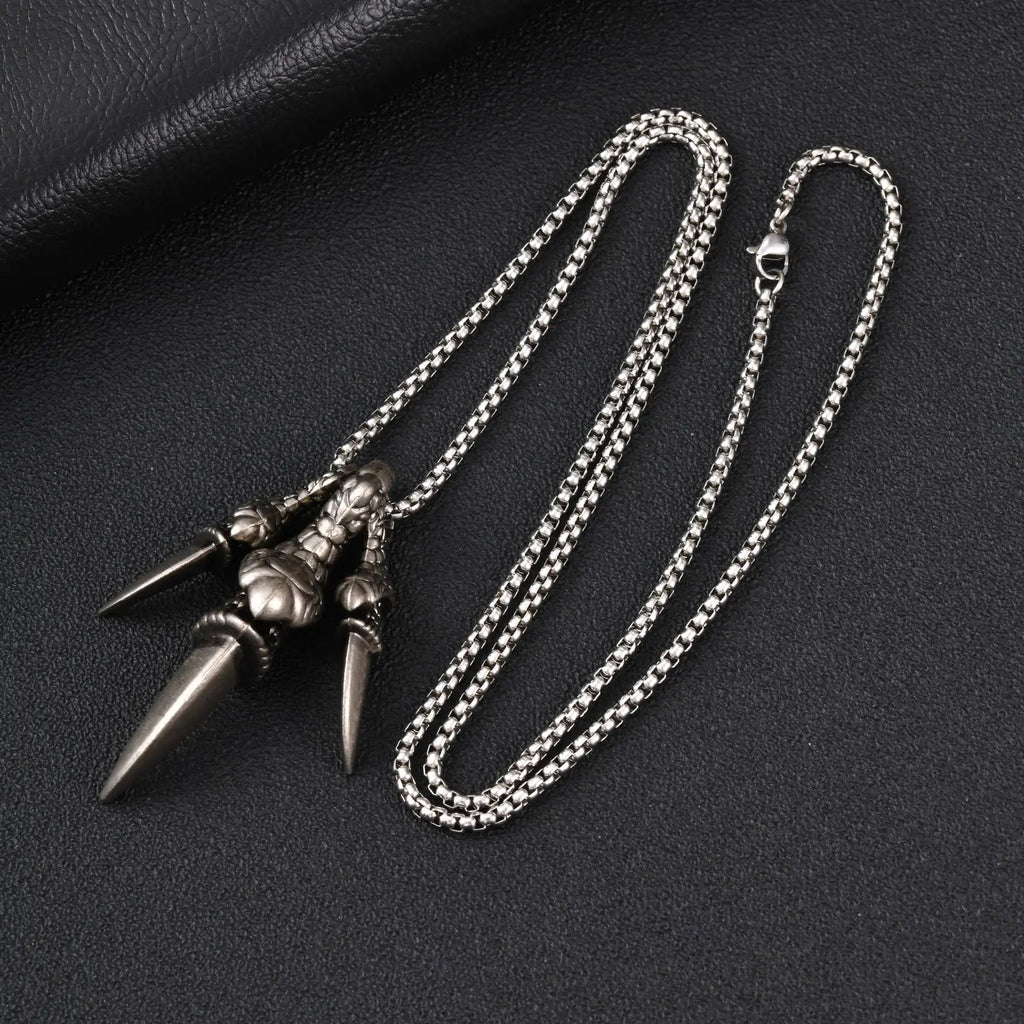 Vnox Men's Metal Dragon Claw Pendant Necklace Punk Rock Hip Hop Box Chain Party Halloween Jewelry Gift for Father Husband Son
