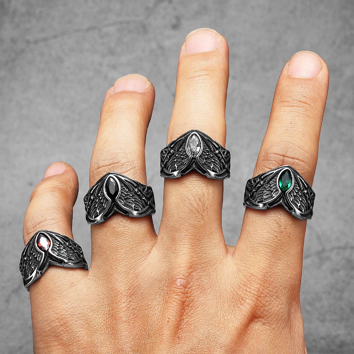 Angel Wings Gemstone Ring — Stainless Steel