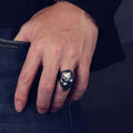 Retro 925 Sterling Silver Skull Ring for Men Dominant Single Band Ring Spartan Style Adjustable Open Finger Ring