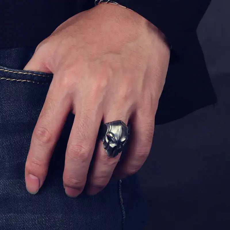 Retro 925 Sterling Silver Skull Ring for Men Dominant Single Band Ring Spartan Style Adjustable Open Finger Ring