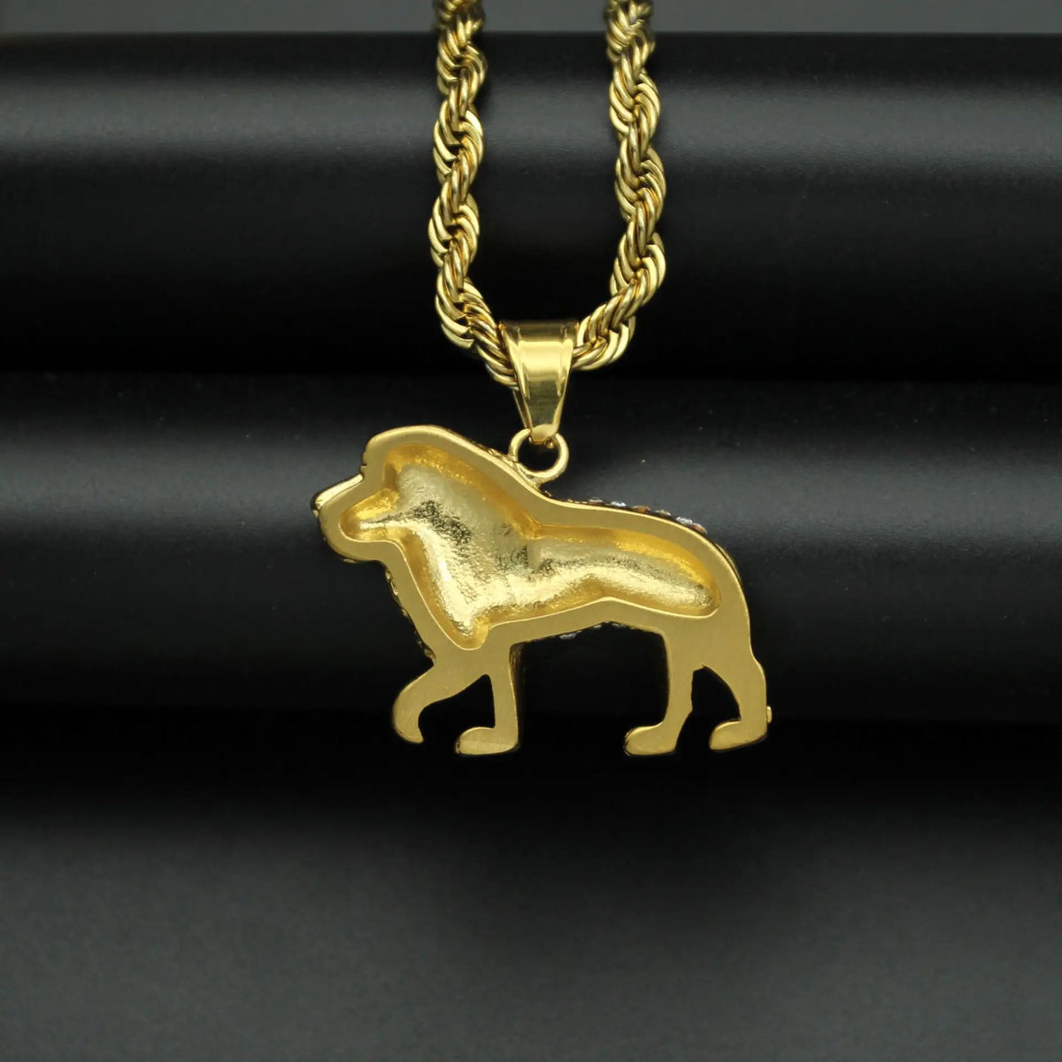 Iced Out Lion Pendant Necklace — Rhinestone, Gold & Silver, 70cm