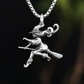 Movie 316L Stainless Steel Witch On Broomstick Halloween Charm Pendants For Jewelry Making Magician Pendants Charm
