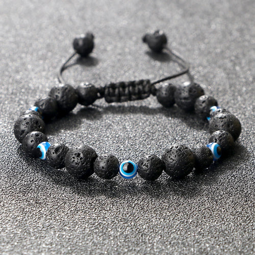 6 8mm Natural Stone Beads Bracelet for Women Men Blue Turkish Evil Eye Braided Chain Bangle Lucky Couple Jewelry Gift