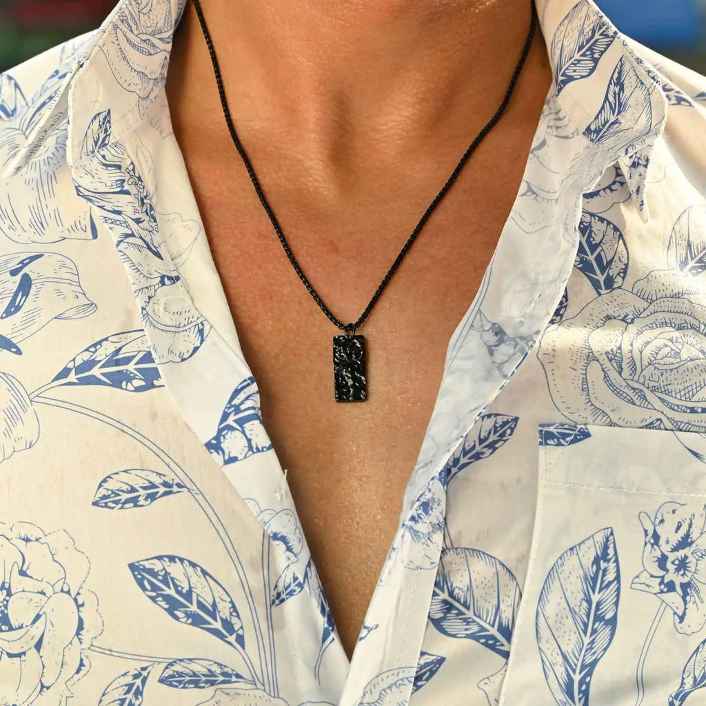 Vnox Wrinkle Geometric Necklace for Men, Stainless Steel Rectangular Pendant Box Chain Necklaces, Punk Jewelry Halloween Gifts