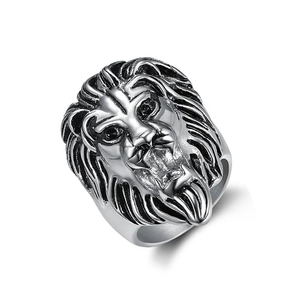 Hip Hop Gold Color Lion Head Ring Stainless Steel Big Large Animal Lion Finger Rings For Men Boys Punk Rapper Jewelry