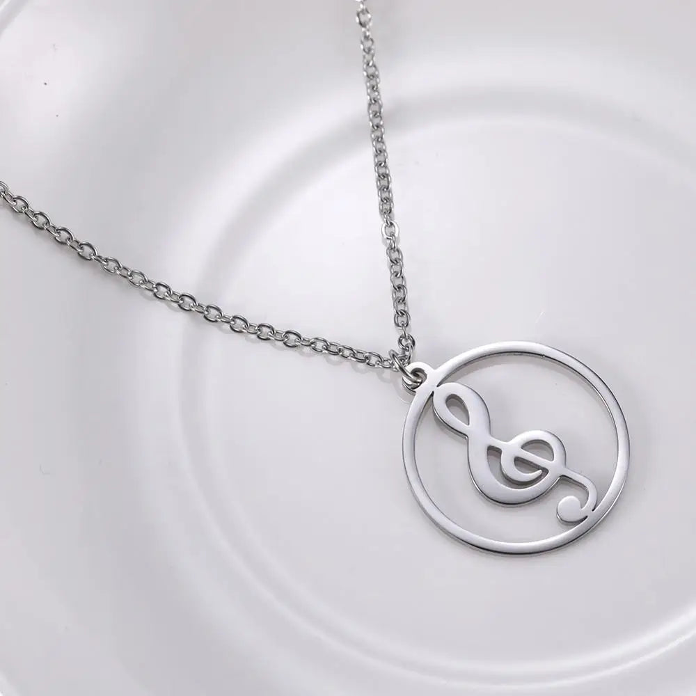 Music Necklace Treble Clef Note Chain Musical Symbol Staff Notation Gift For Woman Men Stainless Steel Pendant Jewelry