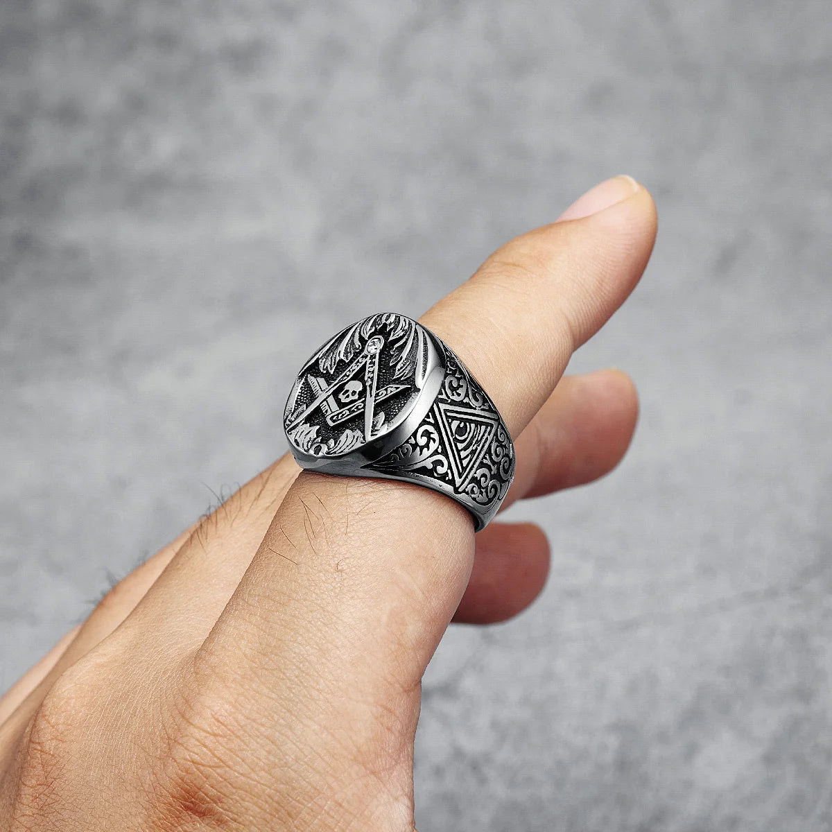 Masonic Skull Ring 316L Stainless Steel Men Eye of Truth Freemasonry Rock for Rider Male Boyfriend Jewelry Best Gift