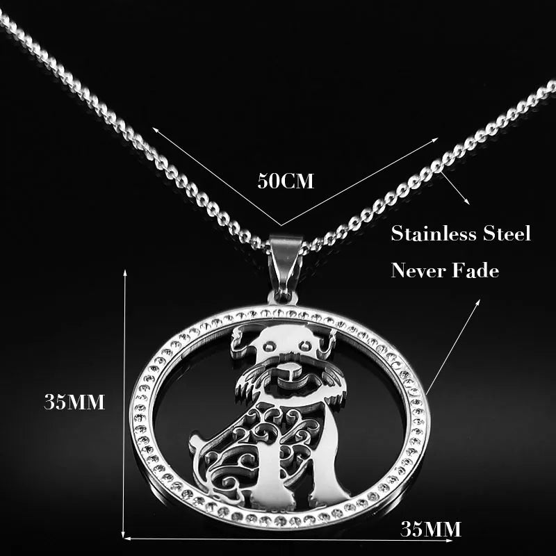 Iced Out Schnauzer Dog Pendant — Silver