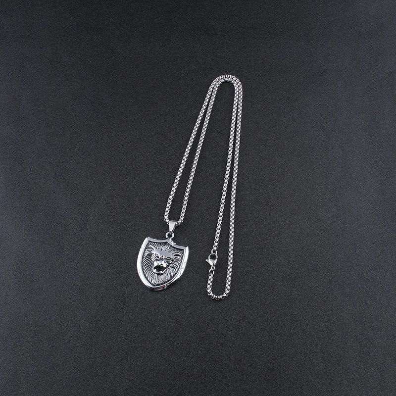 Lion Steel Pendant European American Shield