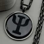 Greek Gold Pendant Letter Psi Symbol Tiger Eye