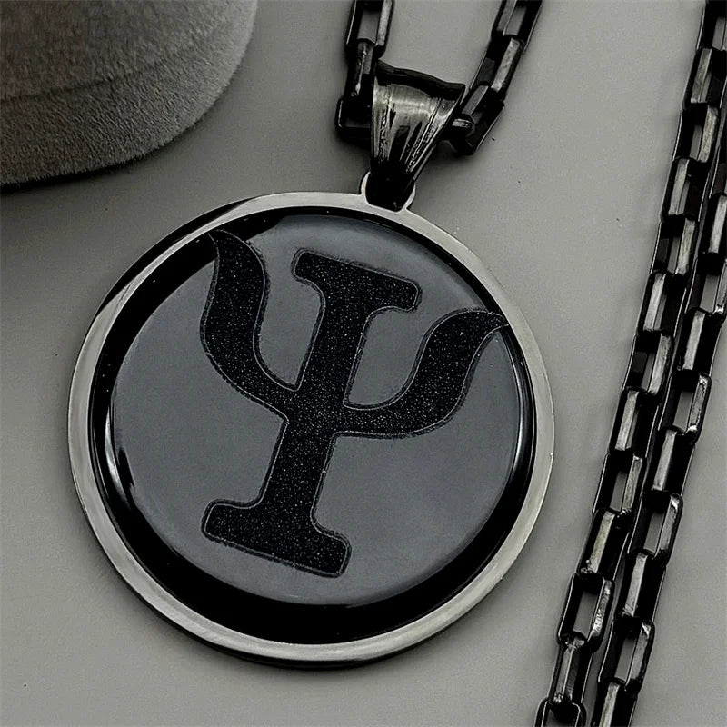 Greek Gold Pendant Letter Psi Symbol Tiger Eye