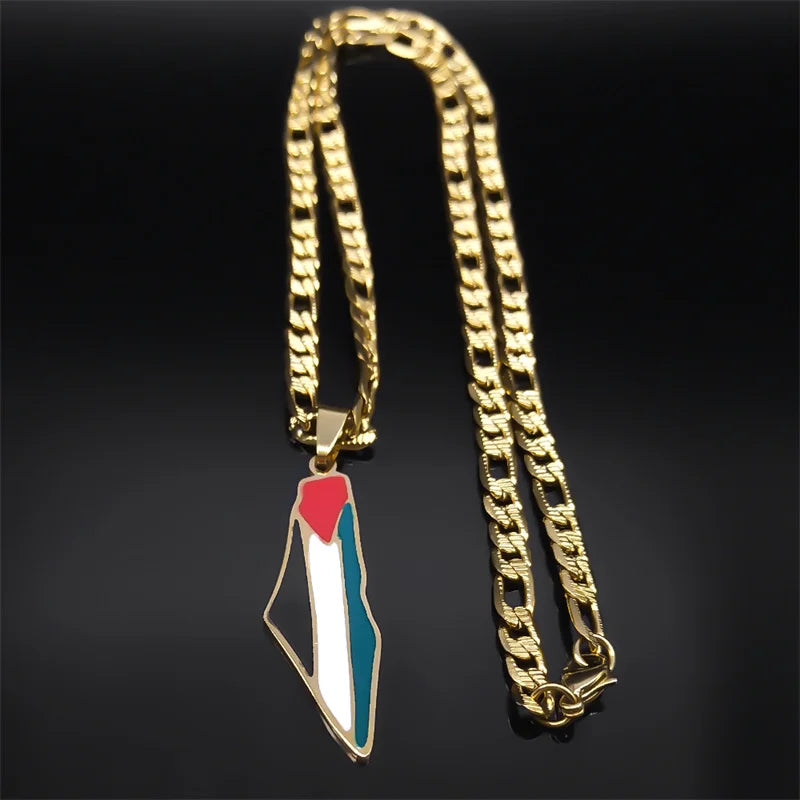 Israel-Palestine Map Pendant Necklace — Gold-Tone