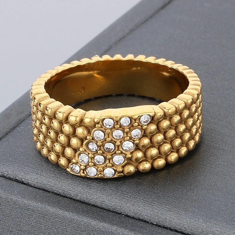 18K Vacuum Plated Rings for Man Women 316l Stainless Steel Men's Band Accessories Engagement CZ Ring His Birthday Party