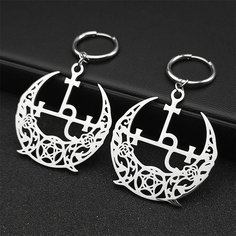 Star Moon Gold Hoop Earrings — Stainless Steel