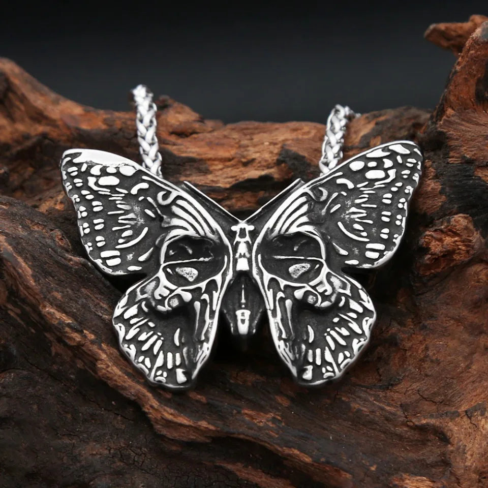 Butterfly Skull Pendant Necklace — Stainless Steel
