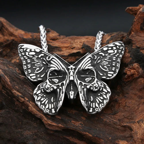 Butterfly Skull Pendant Necklace — Stainless Steel