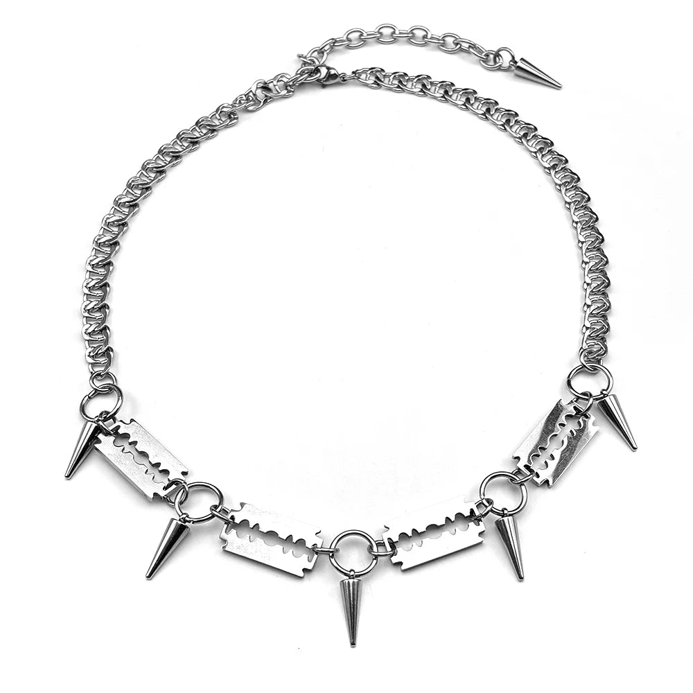 Punk Razor Spike Stainless Steel Pendant Necklace
