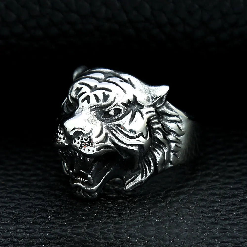 Detailed Domineering Tiger Ring For Men Stainless Steel Animal Biker Ring Cool Male Gothic Punk Animal Rings Jewelry