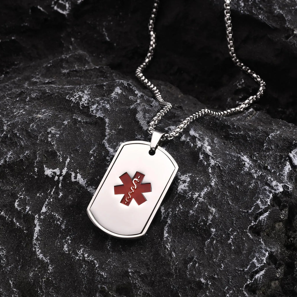 Mprainbow Mens Medical Alert ID Necklaces,Waterproof Stainless Steel Dog Tag Pendant Collar,Father Day Birthday Party