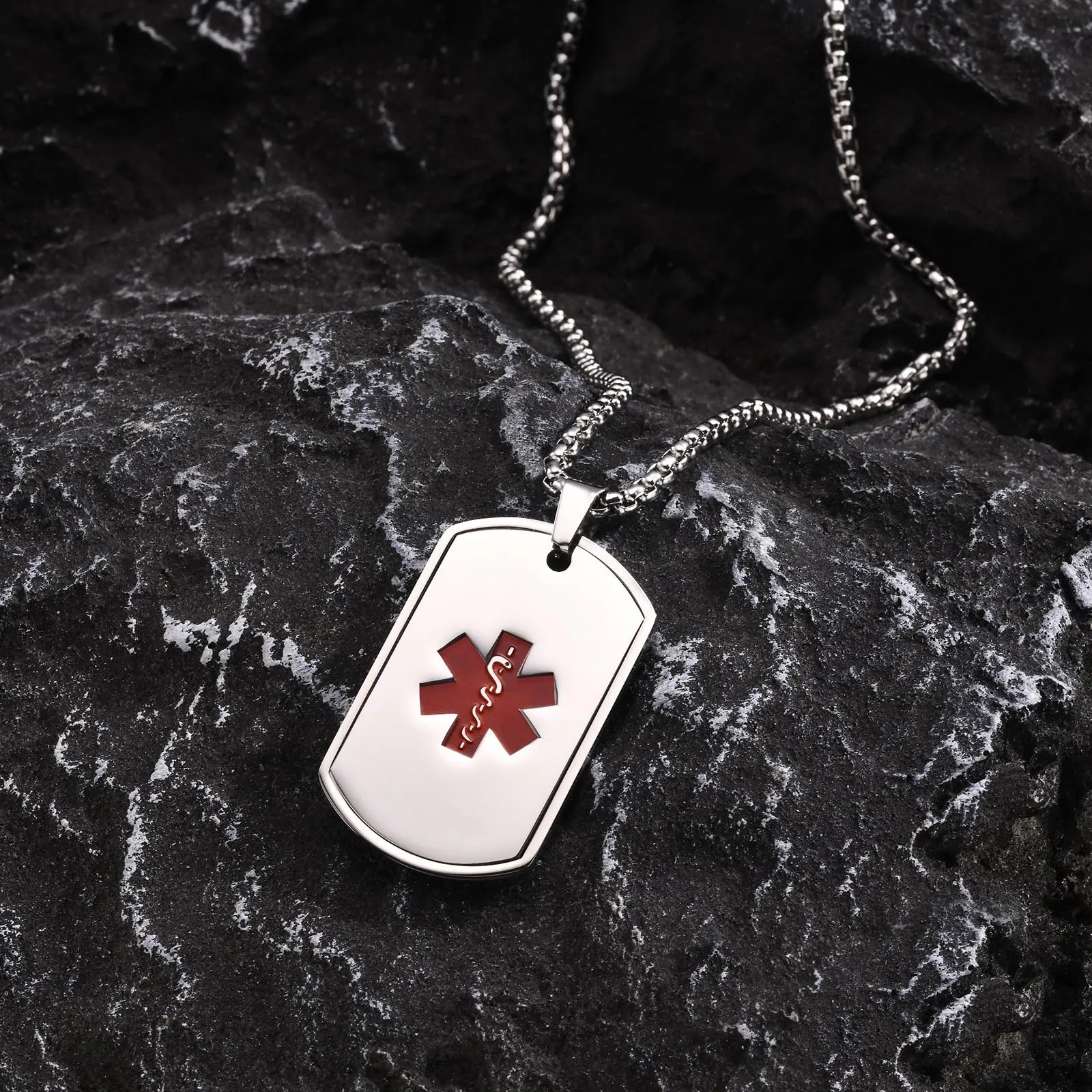Mprainbow Mens Medical Alert ID Necklaces,Waterproof Stainless Steel Dog Tag Pendant Collar,Father Day Birthday Party